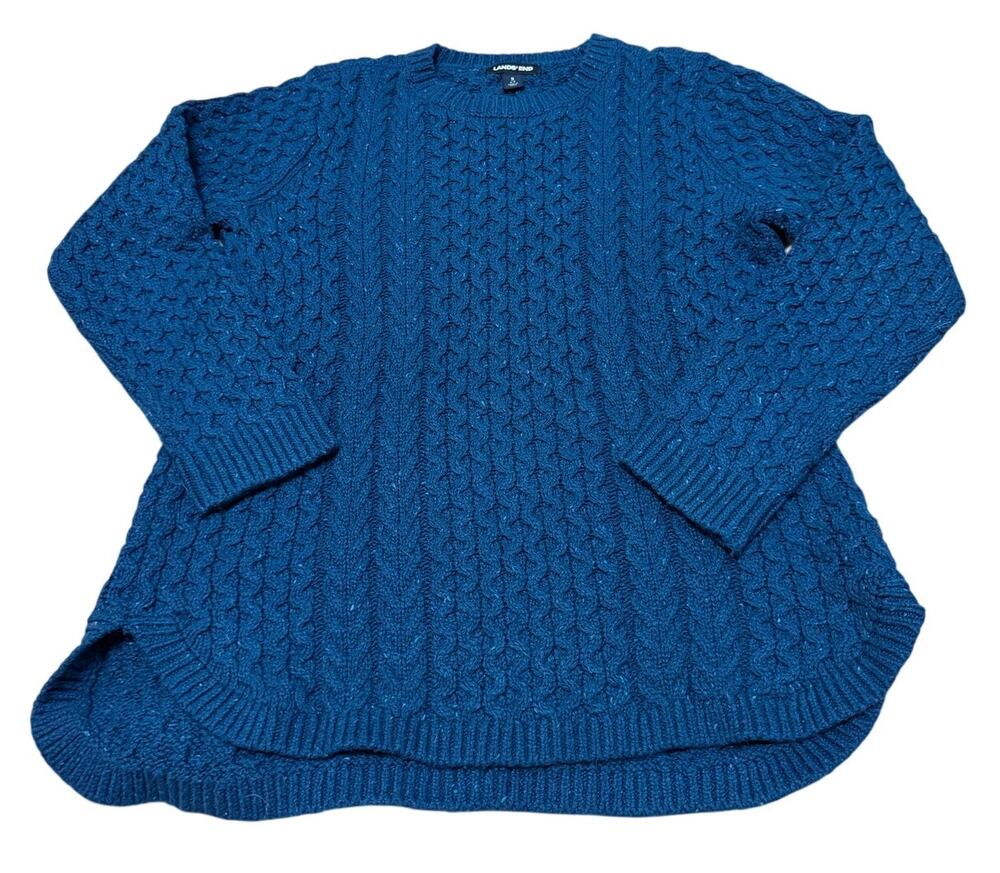 Lands' End Cable Knit Chunky Wool Blend Sweater - Blue - Size Small